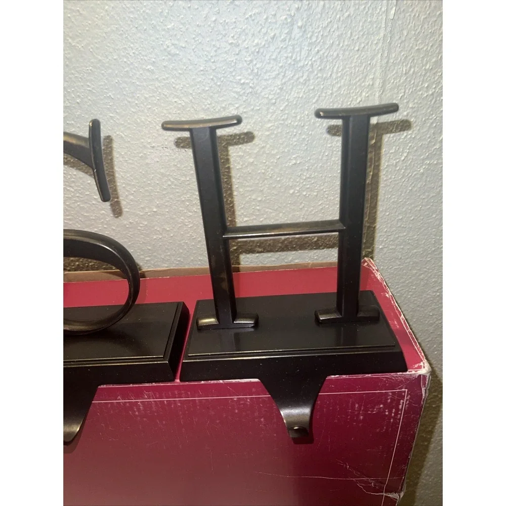Pottery Barn Spell out WISH Mantal Stocking Holder Bronze Finish Set Of 4